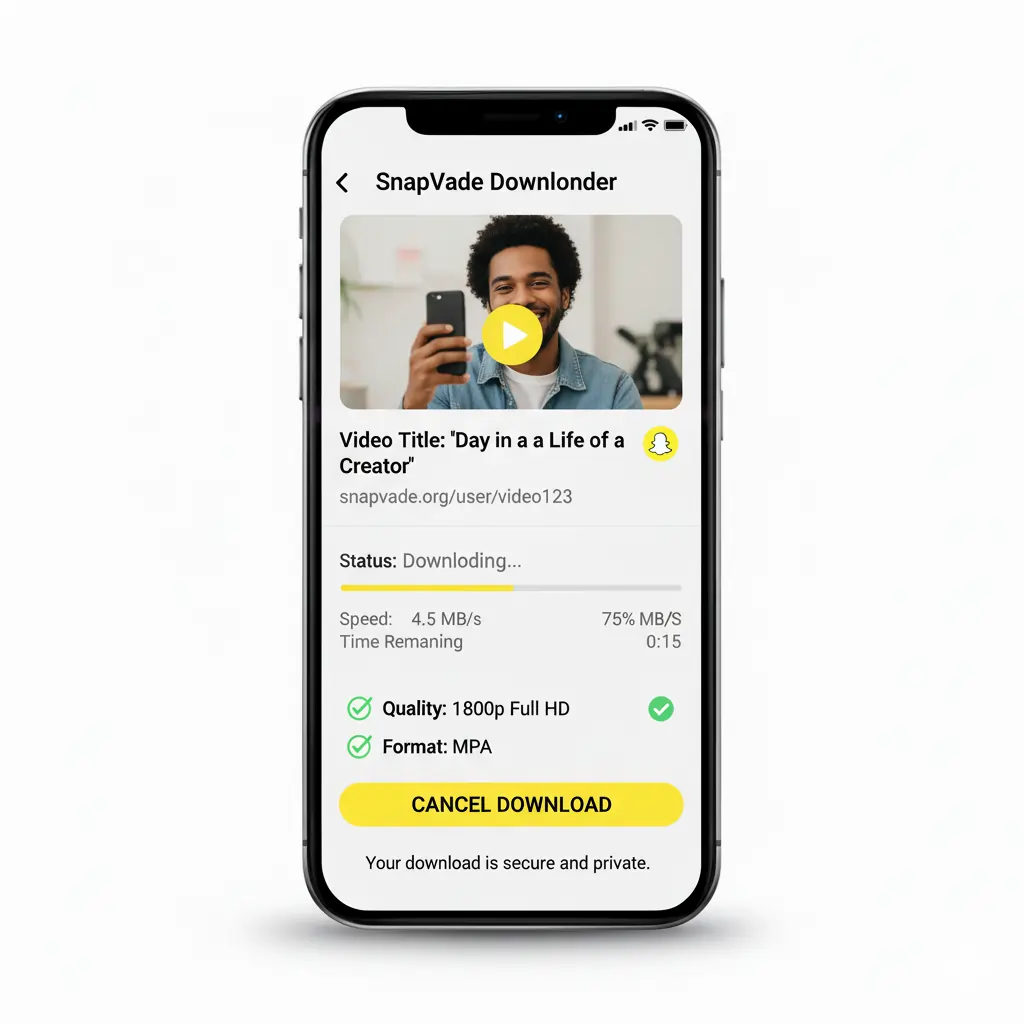Smartphone screen displaying the SnapVade interface with options for MP4 and MP3 formats